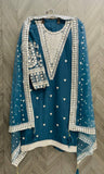 Heavy Embroidery Fox Georgette Designer Pakistani Suit in Turquoise Color