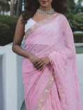 Women's Pink Color Sequence Work Party Wear Saree