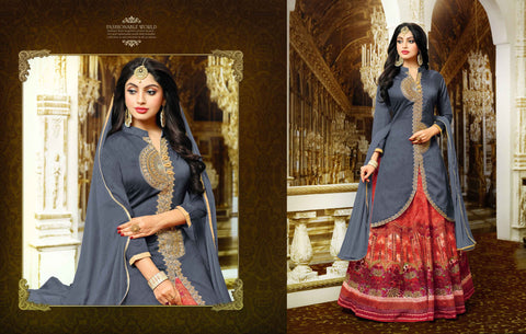Festive Collection Skirt Kurti Set Golden Embroidery On Front & Cut Design Salwar Suit