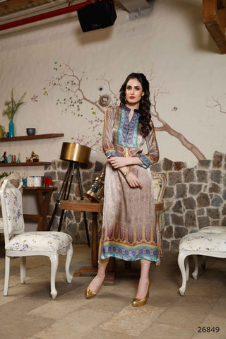 Ladyindia Sale Gajji Silk Multi Color Digital Print Stitched Long Designer Kurtis For Girl