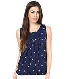 Designer Crep Top For Women Blue Top with White Star Printed Sleeveless Girls Top