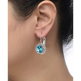 Blue Platinum Plated Crystal Clip-On Earrings For Women/Girls
