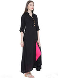 Black Color Plain Casual Long Kurta With Front Open & Golden Toggle Work A065
