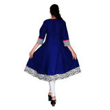 Dark Blue Color Cotton Anarkali Kurtis With Embroidery Work A030