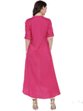 Pink Color Plain Rayon Long Kurti With Blue Toggle Work A070