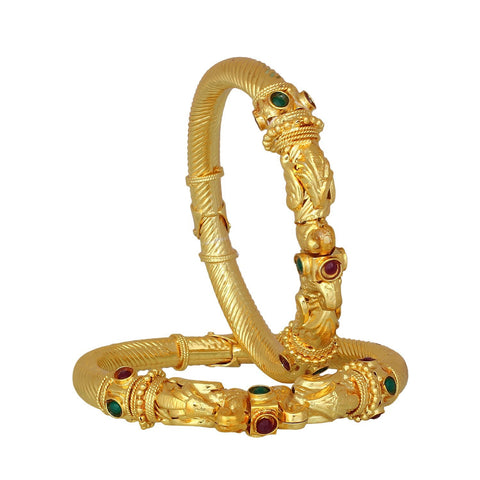 Designer Green, Maroon Gold Plated Brass Bangle Set  For Women