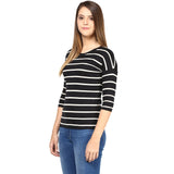 Black and White Color Stripped T-Shirts For Women Designer Raound Neck Stripes Pattern Top For Girls