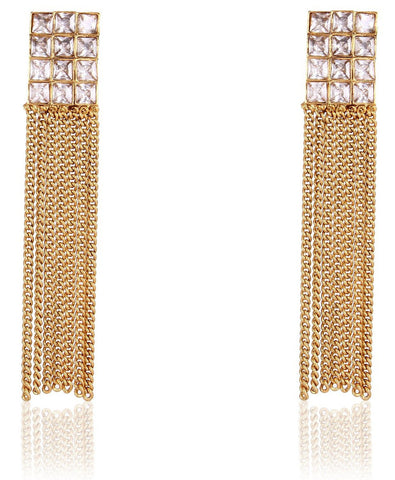 Gold Plated Austrian Diamond Studded Long Tassel Earrings For Girls