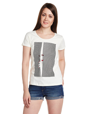 White Color Printed T-Shirt For Girls Ladyindia6