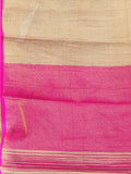 Beige & Pink Color Handcraft Work Linen Silk Sarees S039