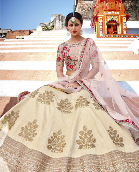 Miraculous Royal Cream Bridal Wear Lehenga Choli in Silk SFIN229