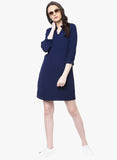 designer-georgette-dress-3/4th-sleeves-navy-blue-solid-shift-dress-sft20