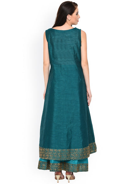 Plazo Salwar Suits Teal Self Design Long Kurtas With Palazzo Suits