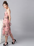 Pink Floral Print Midi Fit & Flare Dress