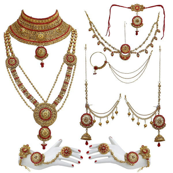 Bridal Golden Red Color Alloy Gold Plated Wedding Jewellery Set Bridal Jewellery Bridal Jewellery Set Bridal Jewellery Set Bridal Jewellery Wedding Jewellery Set Lady India