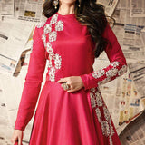 Festival Offer Designer Red Embroidered Work Silk Anarkali Suit Floor Length Salwar Suit