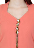 Trendy Georgette Orange Sleeveless Kurti For Women