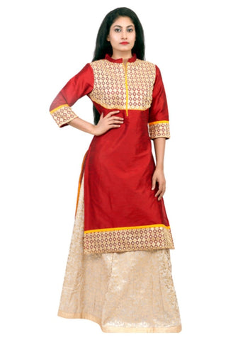 Designer Red & Beige Color Long Kurti With Long Skirts For Women