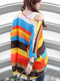Multicolor Striped Bohemia Chiffon Smock Tops - Colorful Top