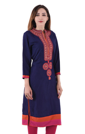Indian A Line Style Kurta / Kurti, Navy Blue Color Elegant Long