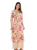 Floral Casual Cotton Pink Kurti For Women