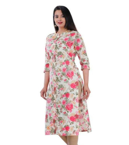 Floral Casual Cotton Pink Kurti For Women