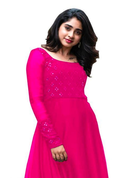 Stylish Embroidered Georgette Pink Kurti Material For Women