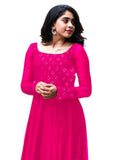 Stylish Embroidered Georgette Pink Kurti Material For Women