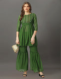 Festive Wear Designer Green Kurta and Sharara Set with Mirror Work
