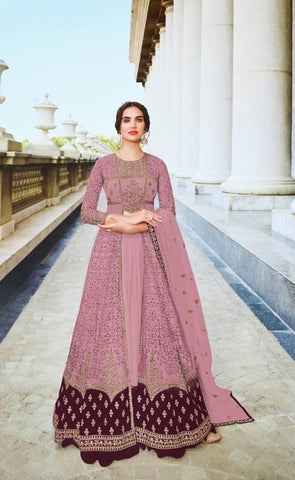 Festive Wear Peach And Red Partywear Designer Embroidered Long Anarkali Suit