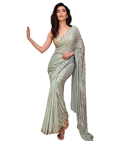 Bollywood Style Shimmery Pista Designer Saree