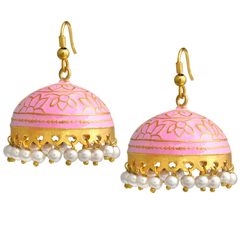Designer Jewellery Pink Metal Jhumki Earring For Women