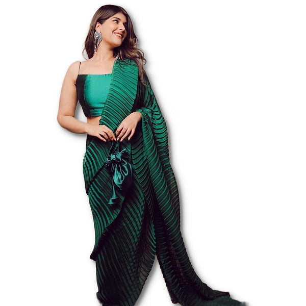 Women's Full Crushed Pleated Satin Saree / Partywear Saree