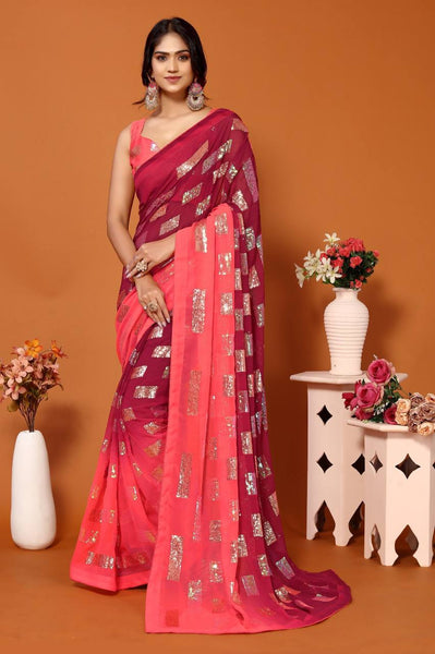 Latest Designer Printed Red Saree For Women lady-052 Party Wear Saree