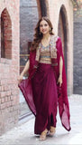 Latest Designer Indo Western Heavy Embroidered Dhoti Choli Dress Set with Shrug