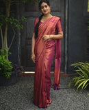 Women's Designer Pink Organza Silk Saree With Antique REAL Zari Patterns