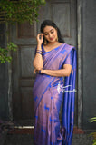 Women's Designer Blue Organza Silk Saree With Antique REAL Zari Patterns