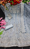 Women's Butterfly Net Heavy Embroidery Stone Work Grey Color Pakistani Suit