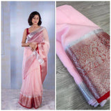 Women's Exclusive Solid Naylon Pink Organza Saree