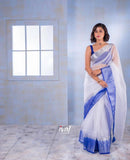 Women's Exclusive Solid Nayon Blue Orgnaza Saree