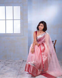 Women's Exclusive Solid Naylon Pink Organza Saree