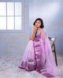 Designer Women's Exclusive Solid Nayon Purple Orgnaza Saree