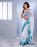 Designer Women's Exclusive Solid Nayon Sky Blue Orgnaza Saree