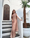 Beautiful Sequence Embroidery Shimmery Look Peach Georgette Saree