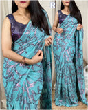 Latest Georgette saree with contrast zari jacquard & stylish shiny blouse