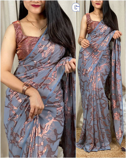 Latest Georgette saree with contrast zari work & stylish shiny blouse