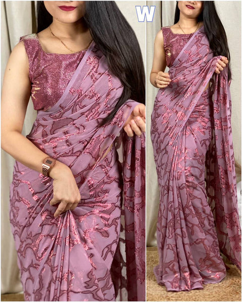Designer Georgette saree with contrast zari jacquard & stylish shiny blouse