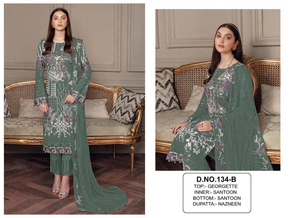 New Designer Heavy Embroidery and Diamond Work Green Pakistani Suit