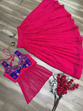 Bold and Stylish Dark Pink Skirt Top Set for Festive Wear