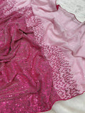 Bollywood Style Heavy Georgette Pink Shimmery Sequin Work Saree